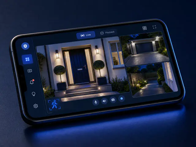 Homeowner viewing residential CCTV securely on a mobile phone